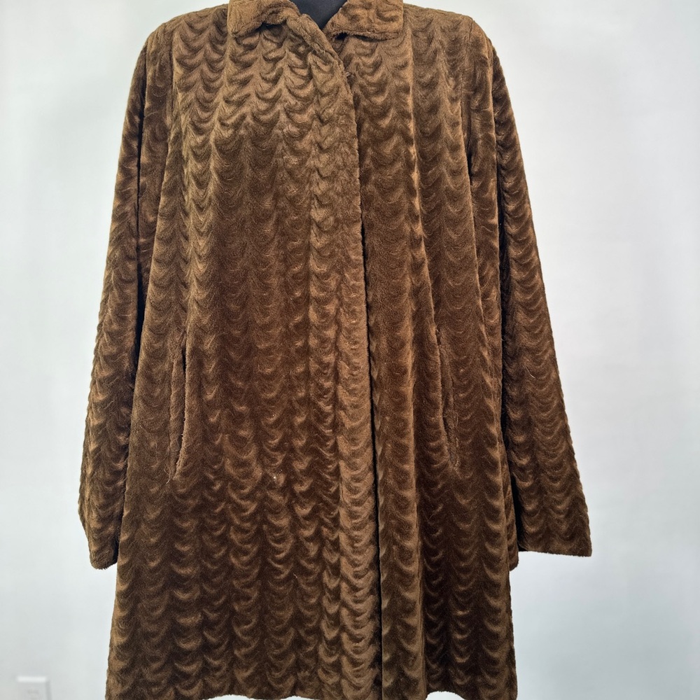 Vintage Faux Fur Midi Coat: 80s Does 40s Brown Swing Jacket M/L